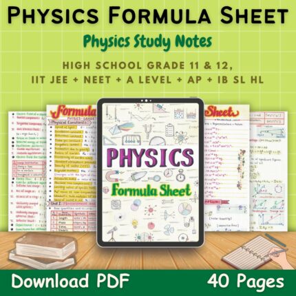 Physics formula sheet for high school grade 11 12 pdf first front green cover page