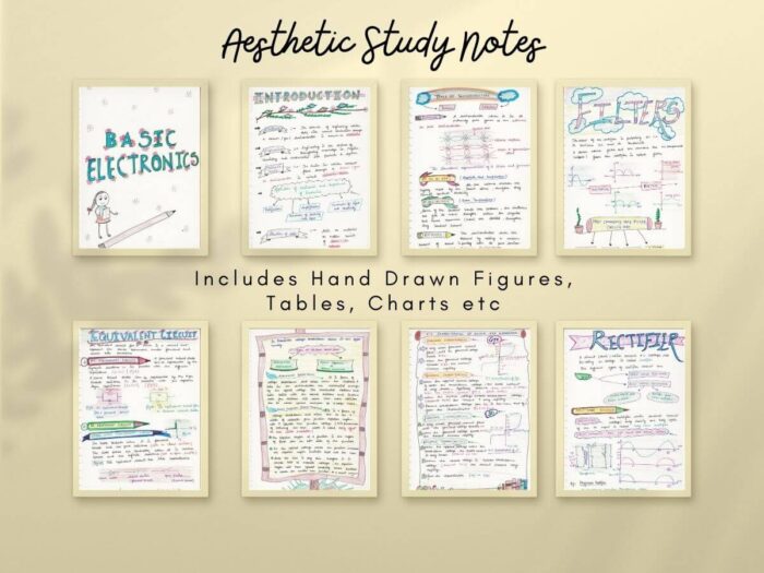 some aesthetic basic electronics study notes demo pages showing horizontal with cream color background
