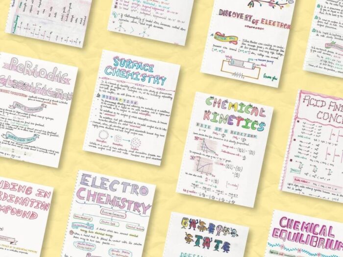 some aesthetic chemistry study notes pages showing inclined with light yellow color background