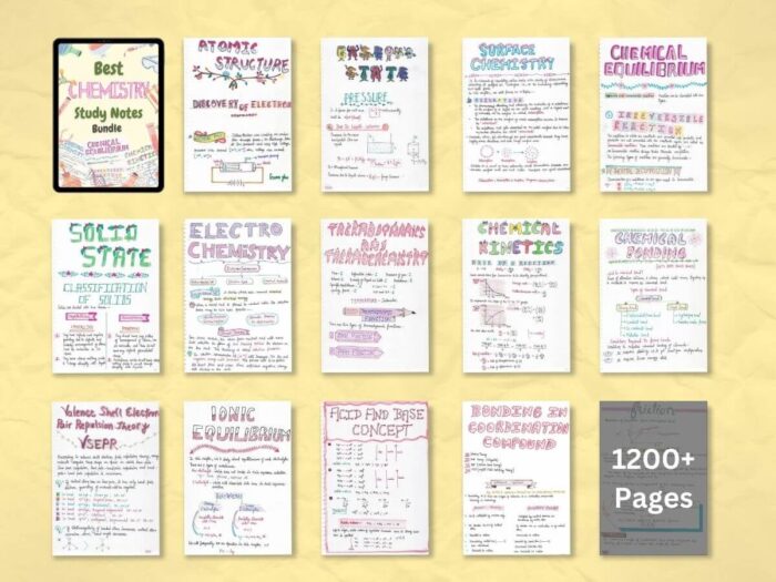 some aesthetic chemistry study notes sample pages showing in sequence with light yellow color background