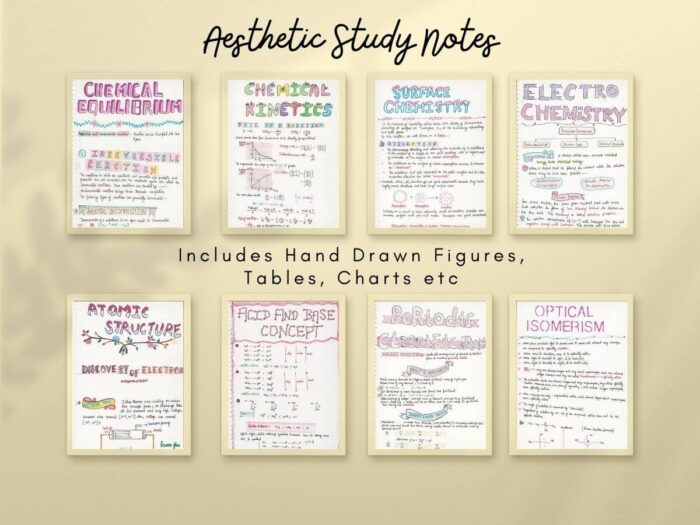 some aesthetic chemistry study notes pages showing horizontal with cream color background
