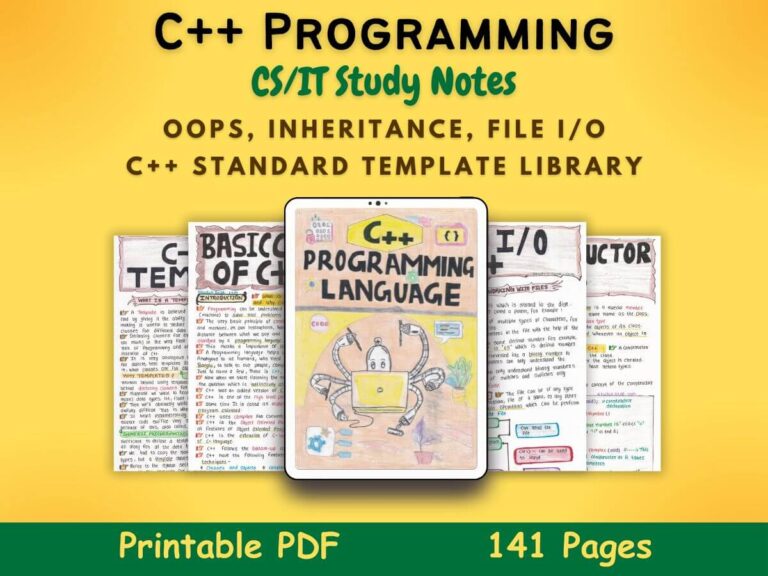 C++ Programming Language (OOPs) Aesthetic Study Notes [PDF] - NewtonDesk