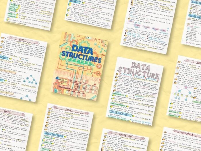some aesthetic data structures dsa study notes pages showing inclined with light yellow color background