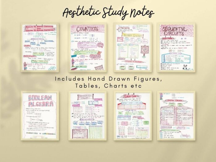 some aesthetic digital electronics study notes demo pages showing horizontal with cream color background
