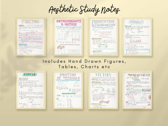 some aesthetic math study notes pages showing horizontal with cream color background