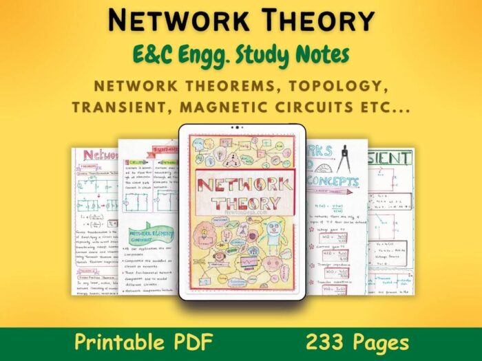 network theory study notes for electrical and computer science engineering with yellow background