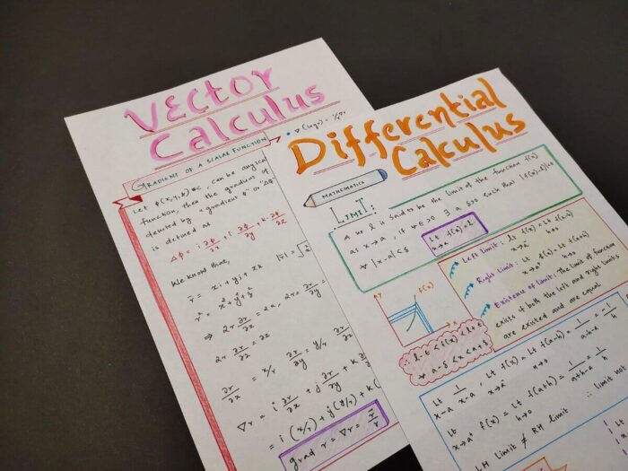 vector and differential calculus heading written on study notes clicked sample image with black background