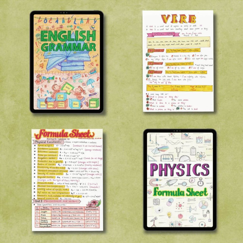 English grammar and physics formula sheet